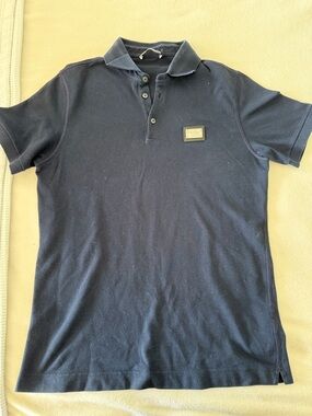 Men's Navy Polo Shirt with Chest Plaque